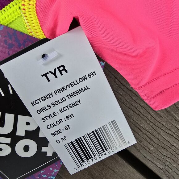 TYR Girls Solid Thermal Swim Suit Zip up Purple Pink Blue Neom Size 5T New - Picture 4 of 5